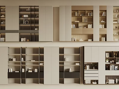Modern Bookcase Design With Open And Closed Shelves Multiple Compartments And Drawers 3d model