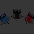 Three Ergonomic Office Chairs In Blue Black Red With High Back And Armrests