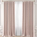 Pink Polka Dot Patterned Curtains For Window With White Sheer Lining Home Decor 3d model