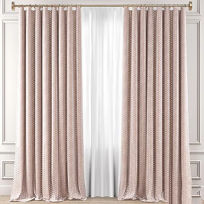 Pink Polka Dot Patterned Curtains For Window With White Sheer Lining Home Decor 3d model