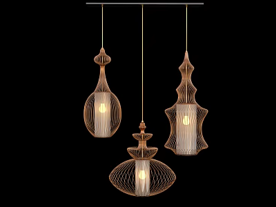 Modern Artistic Pendant Lights With Copper Metal Mesh Unique Design For Interior Decor 3d model
