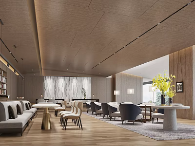 Modern Book Art Reading Room Interior With Wooden Elements 3d model