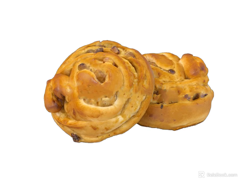 Tasty Freshly Baked Spiral Bread Rolls With Raisins And Golden Soft Texture 3d model 