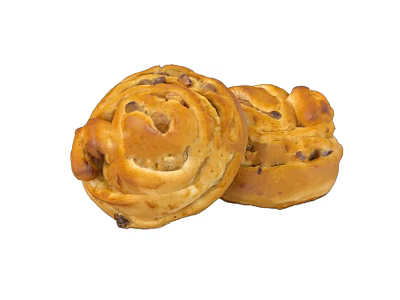 Tasty Freshly Baked Spiral Bread Rolls With Raisins And Golden Soft Texture 3d model