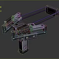 Industrial Mechanical Weapon 3D Model With Metal Frame Spring And Blue Straps Design