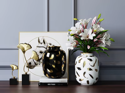 Modern Ornaments Feather Pattern Vase Ornaments 3d model