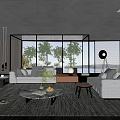 Modern Living Room With Large Windows Indoor Plants White Sofas Coffee Table And Scenic View