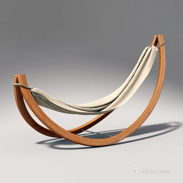Comfortable Hammock With Wooden Curved Frame And Light Canvas Fabric For Relaxation 3d model 