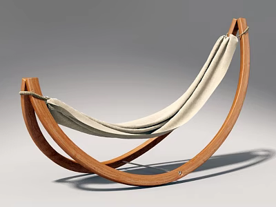 Comfortable Hammock With Wooden Curved Frame And Light Canvas Fabric For Relaxation 3d model