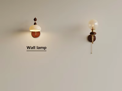 Modern Wall Lamp Design With Wooden Base White Shade And Glass Globe 3d model
