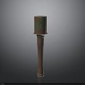 Cylindrical Metal Top Decorative Standing Pillar With Wooden Base And Green Red Finish