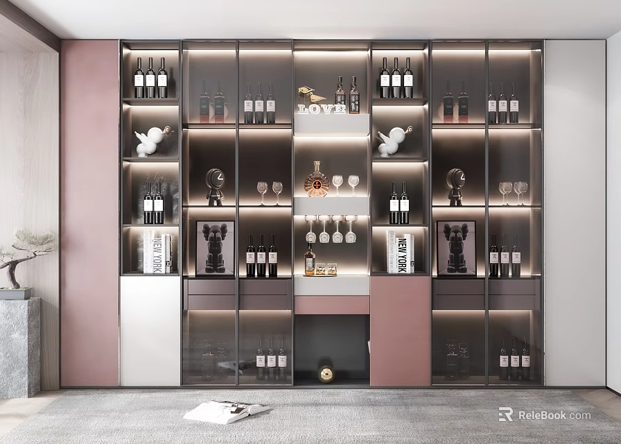 Modern Stylish Wine Cabinet With Glass Doors And Shelves For Wine Bottles And Glasses 3d model 