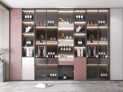 Modern Stylish Wine Cabinet With Glass Doors And Shelves For Wine Bottles And Glasses 3d model