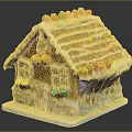Gingerbread House Decorated with White Striped Icing and Colorful Candies on Roof and Windows