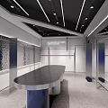 Modern Clothing Store Interior With Black Ceiling Linear Lights Curved Counter And Metal Racks