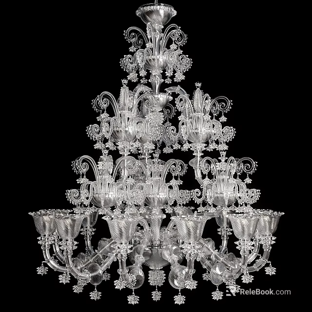 Elegant Multi Tiered Crystal Chandelier With Intricate Glass Ornate Details 3d model 