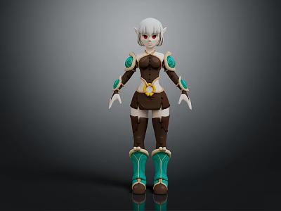 Fantasy Game Character Featuring White Hair Elf Ears Brown Green Outfit And Green Boots 3d model