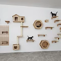 Wooden Wall Mounted Cat Shelves With House Platform And Stairs For Cats