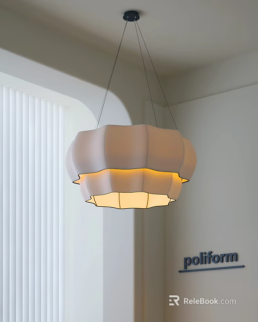 Layered Petal Shaped Chandelier Hanging In Modern Interior With White Walls And Window Blinds 3d model 