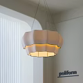 Layered Petal Shaped Chandelier Hanging In Modern Interior With White Walls And Window Blinds