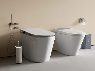 Modern Smart Toilet Design With Bidet Function Toilet Brush And Tissue Holder 3d model