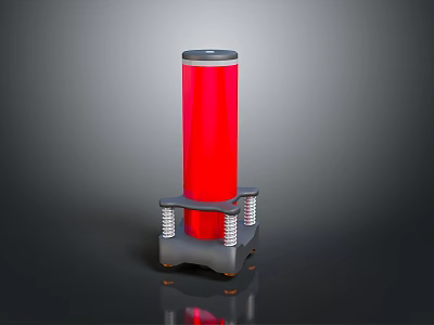 Red Cylindrical Household Storage Container With Gray Base And Metal Springs For Home Use 3d model