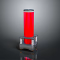 Red Cylindrical Household Storage Container With Gray Base And Metal Springs For Home Use