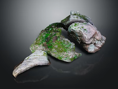 Natural Wood And Stone Decorative Elements With Moss Covered Surface And Rustic Texture 3d model