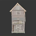 Wooden House With Two Story Structure Tiled Roof Balcony And Windows