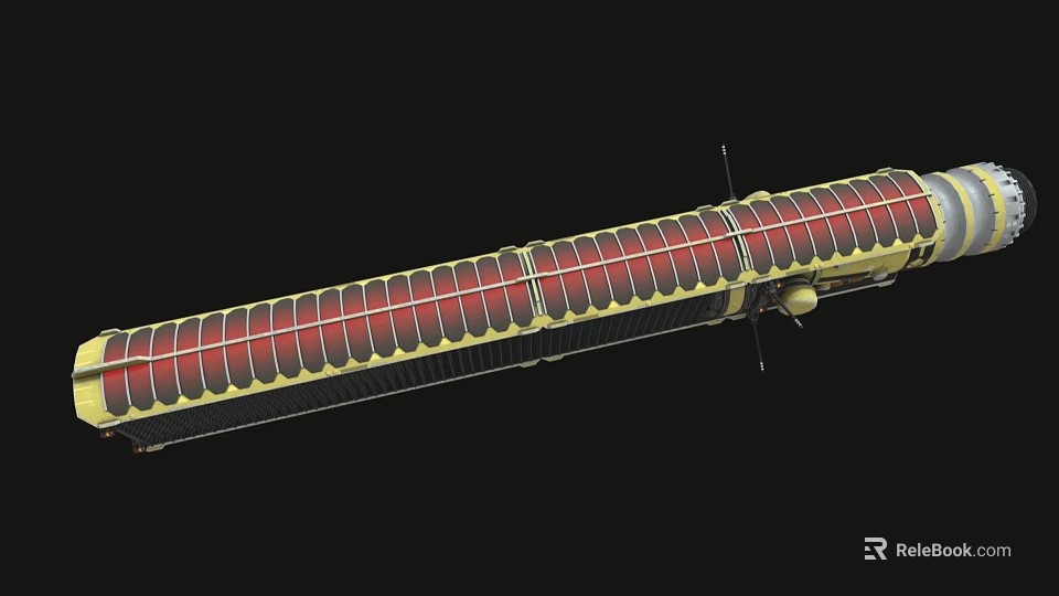 Long Barrelled Weapon With Red And Yellow Striped Cylindrical Structure 3d model