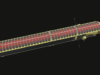 Long Barrelled Weapon With Red And Yellow Striped Cylindrical Structure 3d model