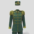 Green Military Uniform With Golden Buttons Jacket Pants Hat And Boots
