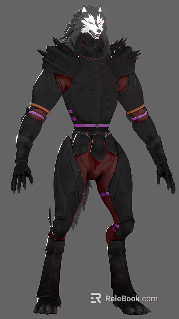 Man In Black Futuristic Outfit Back View With Purple Accents And Orange Details 3d model 