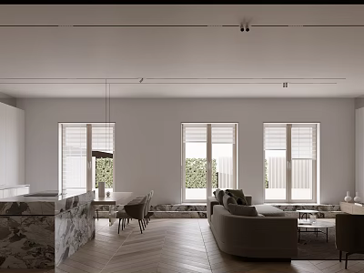 Modern Living Dining Room Interior With Sofa Dining Table Chairs And Windows 3d model
