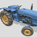 Blue Vintage Tractor With Metal Body Large Yellow Wheels And Exhaust
