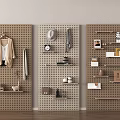 Pegboard Wall Hanging Items With Clothes Hat Scarf Clock Decorations Books Photo Frames 3d model