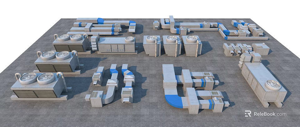 Industrial Pipes System with Mechanical Components and Equipment Layout Design 3d model 