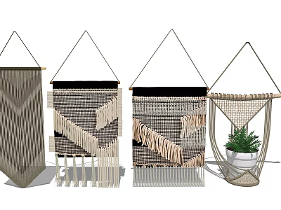 Stylish Macramé Hanging Decorations With Various Patterns And Plant Holder For Home Decor 3d model