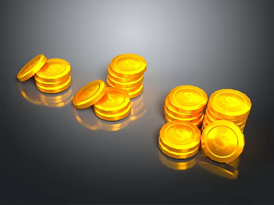 Shiny Stacked Gold Coins With Different Stacking Arrangements On Dark Background 3d model
