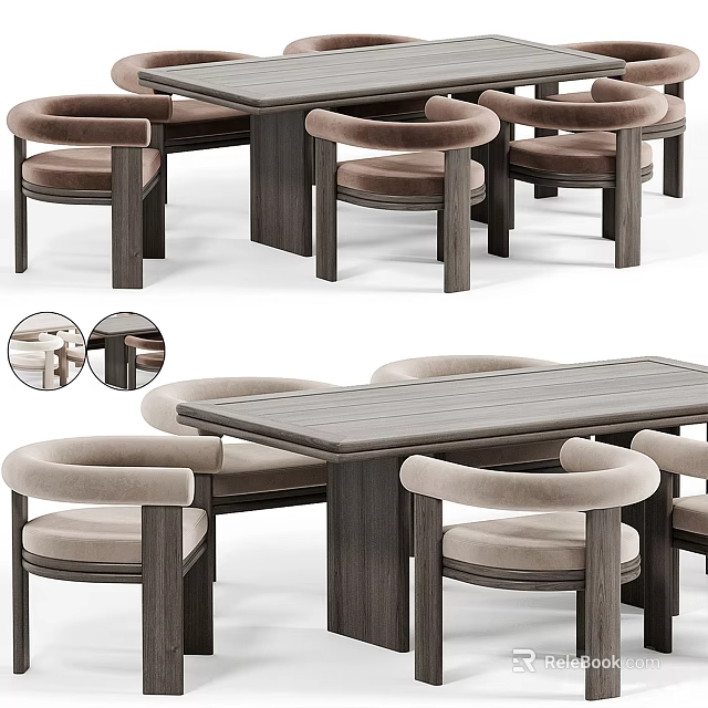 Modern Wooden Dining Table Set With Upholstered Armrest Chairs And Comfortable Design 3d model 