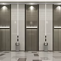 Modern Elevator Lobby With Striped Wall Panels Recessed Lighting And Patterned Floor Tiles 3d model