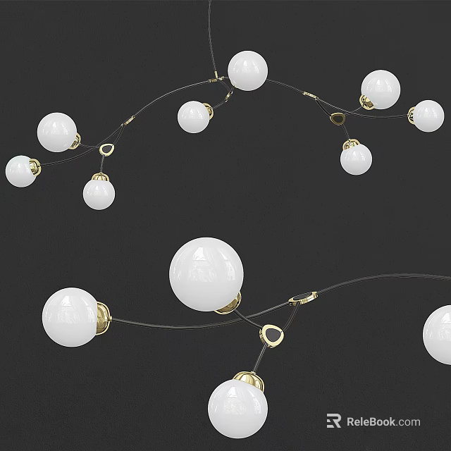 Modern Spherical Chandelier With White Glass Bulbs And Gold Metal Connectors 3d model 