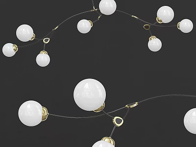 Modern Spherical Chandelier With White Glass Bulbs And Gold Metal Connectors 3d model