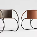 Modern Leather Dining Chairs With Curved Metal Frame In Brown And Gray Tones