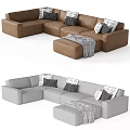 Modern Sectional Sofa With Decorative Pillows And Soft Blanket In Various Tones 3d model