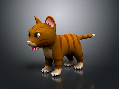Cute Cartoon Striped Cat 3D Model With Green Eyes Pink Ears And White Paws 3d model