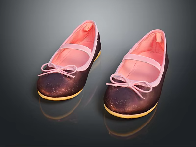 Kids Glittery Princess Shoes With Pink Straps Bowknot And Yellow Soles 3d model