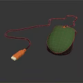 Green Wired Computer Mouse With Orange USB Connector And Cable