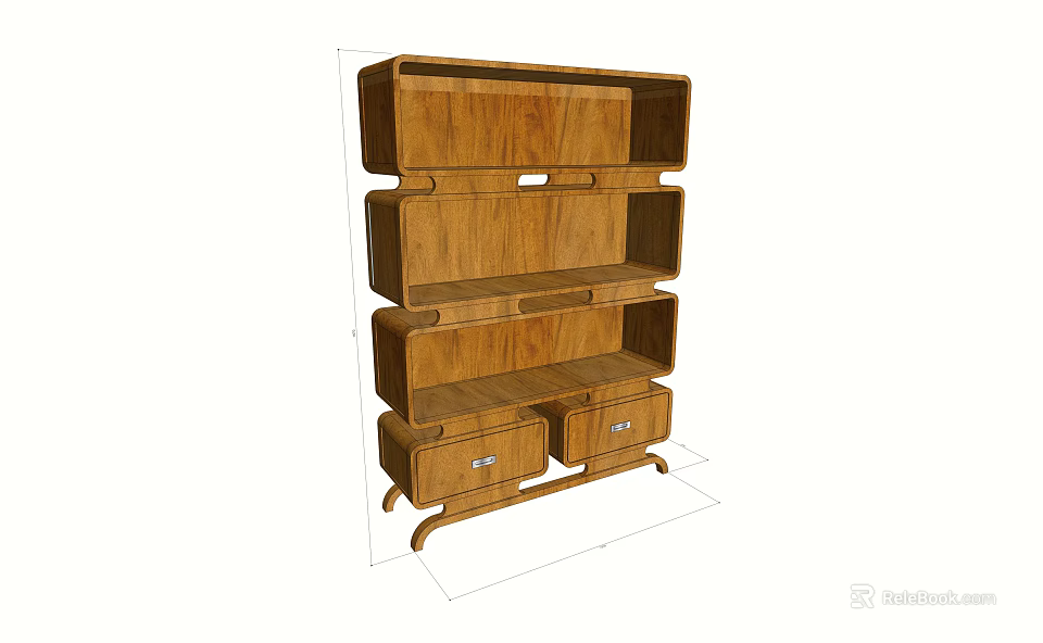 Wooden Bookcase With Multiple Storage Shelves And Drawers Practical Classic Design 3d model