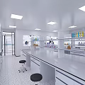 Modern Laboratory Interior Design With Open Layout Lab Benches Stools And Windows 3d model